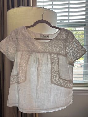 Vineyard Vines White Embroidered Short-Sleeve Blouse